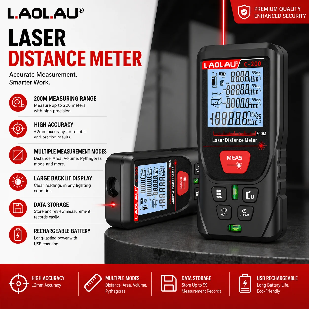 Power Tools Green - LAOLAU 50m/100m/120m/200m 디지털 레이저 거리 측정기